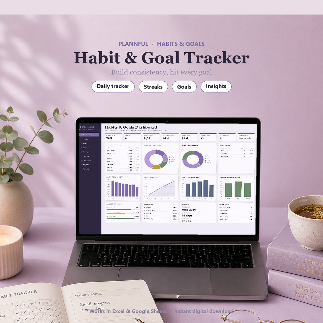 Habit & Goal Tracker spreadsheet template preview