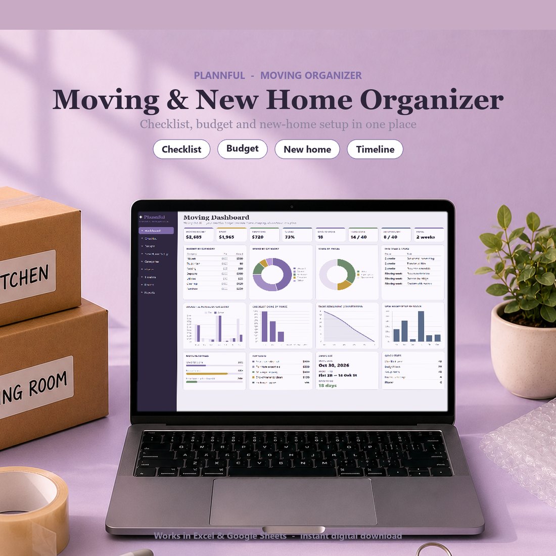 Moving & New Home Organizer spreadsheet template preview