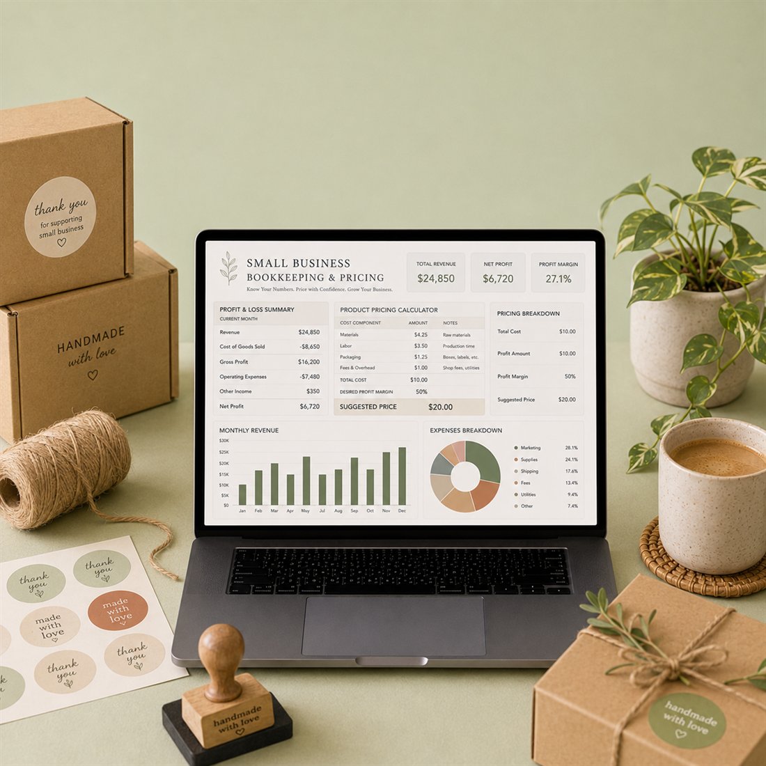 Bookkeeping & Pricing spreadsheet template preview