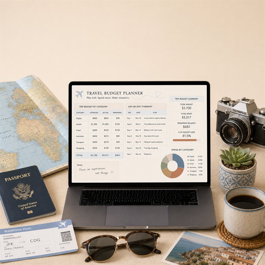 Travel Budget Planner spreadsheet template preview