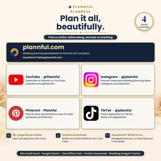 Plannful, plan it all, beautifully: plannful.com, YouTube, Instagram, Pinterest and TikTok, the 20-page Buyer Guide, instant download and hello@plannful.com for questions.
