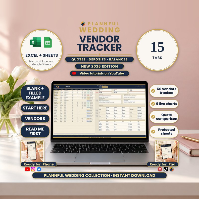 Wedding Vendor Tracker & Payments: every vendor, quote, deposit and payment in one spreadsheet